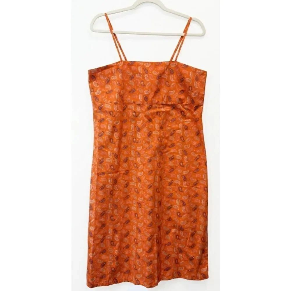 Vintage 90's Levi's dry goods women L square neck dress burnt orange paisley